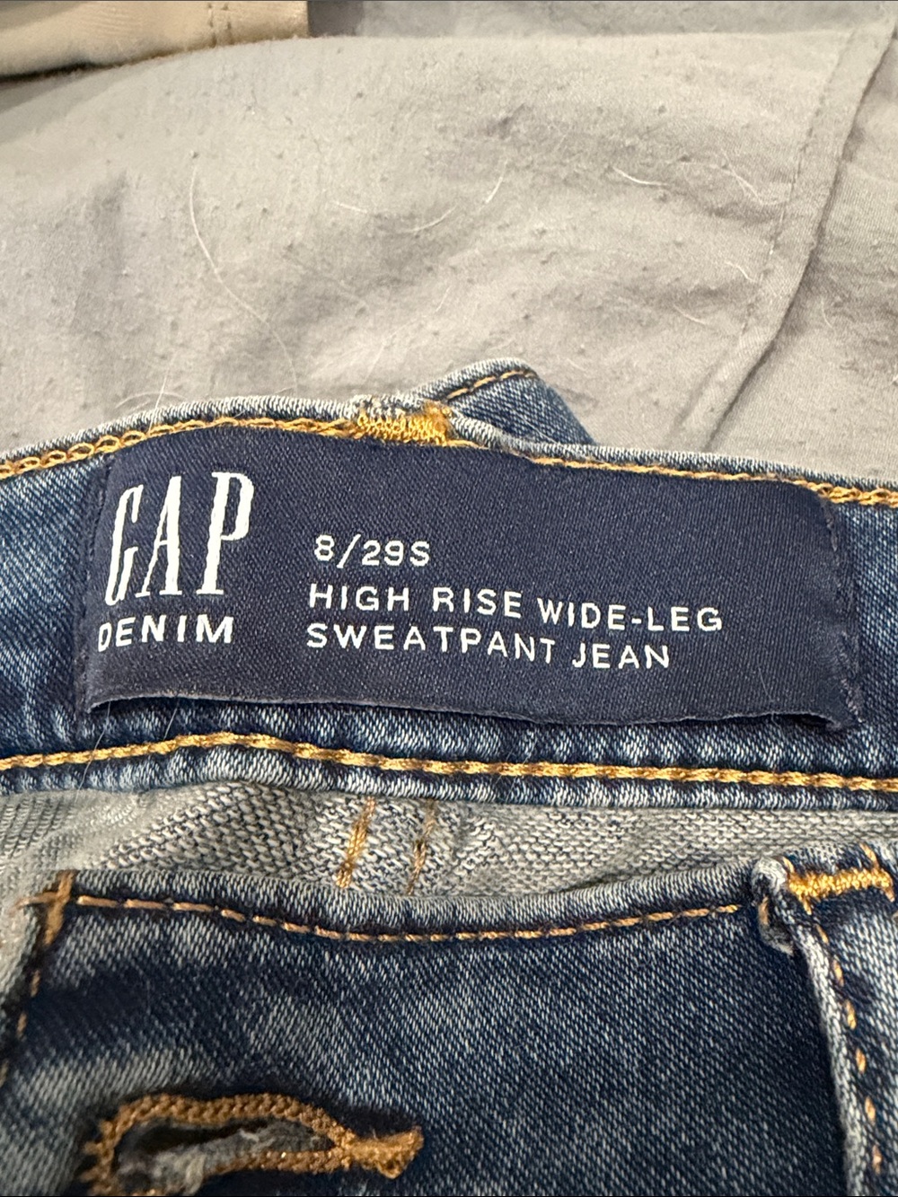 GAP Dark Blue Denim High-Rise Wide-Leg Jeans with Gold Stitching